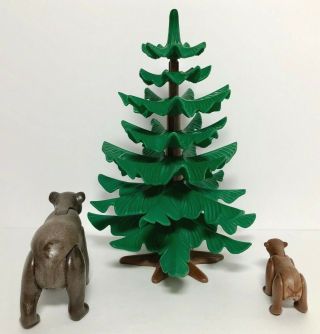 Playmobil Zoo Wildlife Forest Animals Landscape Grizzly Bear Cub & Pine Fir Tree 3