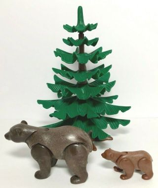Playmobil Zoo Wildlife Forest Animals Landscape Grizzly Bear Cub & Pine Fir Tree 4