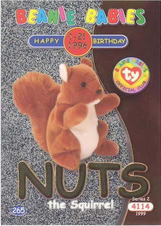 Ty Beanie Babies Bboc Card - Series 2 Birthday (gold) - Nuts The Squirrel - Nm/m