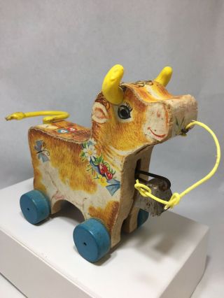 Vintage 1960s Fisher Price Bossy Bell Cow Toddler Pull Toy