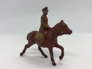 Vintage WWI Calvary Officer Die - Cast Metal Toy Soldier On Horseback Brown Horse 2