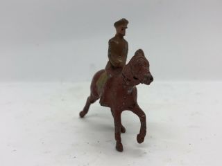 Vintage WWI Calvary Officer Die - Cast Metal Toy Soldier On Horseback Brown Horse 3