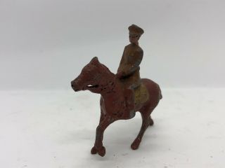 Vintage WWI Calvary Officer Die - Cast Metal Toy Soldier On Horseback Brown Horse 5