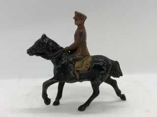 Vintage Wwi Calvary Officer Die - Cast Metal Toy Soldier On Horseback Black Horse