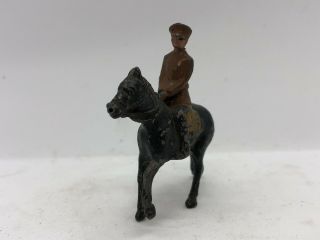 Vintage WWI Calvary Officer Die - Cast Metal Toy Soldier On Horseback Black Horse 2