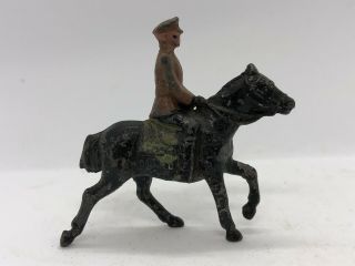 Vintage WWI Calvary Officer Die - Cast Metal Toy Soldier On Horseback Black Horse 5