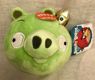 Angry Birds 2010 Green King Pig Gold Crown With Sound 5 " Plush Great