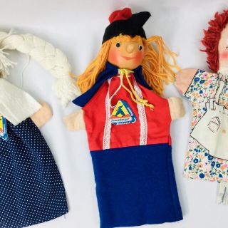 Vintage Sonneberger German Hand Puppets Wood Head Cloth Body and Raggedy Ann 5