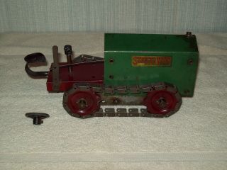STRUCTO 1920 ' S 1930 ' S BLACK GREEN & RED WIND UP CRAWLER DOZER TRACTOR 3 2