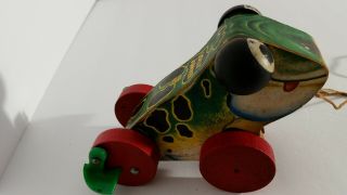 Vintage Fisher Price Jolly Jumper Wooden Frog Pull Toy From The 1950 