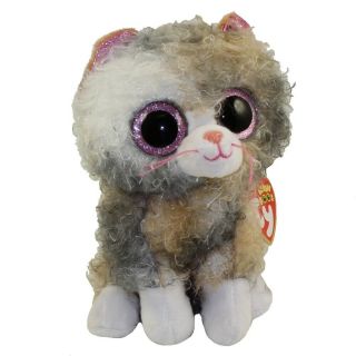 2019 Ty Beanie Boo 6 " Scrappy The Curly Haired Cat Plush W/ Mwmts Ty Heart Tags