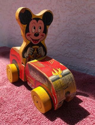 Vintage Fisher Price Puddle Jumper Mickey Mouse Wooden Pull Toy Wood Toy 1950s
