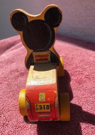 Vintage Fisher Price PUDDLE JUMPER MICKEY MOUSE wooden pull toy wood toy 1950s 2
