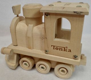 Tonka Natural Wood Toy Train Locomotive Steam Engine With Movable Wheels