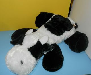 Dan Dee Dandee Stuffed Plush Fluffy Laydown 26 " Black & White Cow Tv Pal