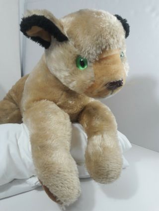 Vintage Mountain Lion Cougar Puma Plush Stuffed Animal Green Eyes Large 26 " Tan