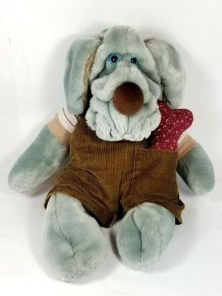 Vintage Ganz Bros Wrinkles Dog Puppet Shirt Overalls Bone 17 " Plush Stuffed Toy