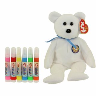 Ty Beanie Baby - Color Me Teddy Bear (replacement) (blue Ribbon) (7.  5 Inch) Mwmt