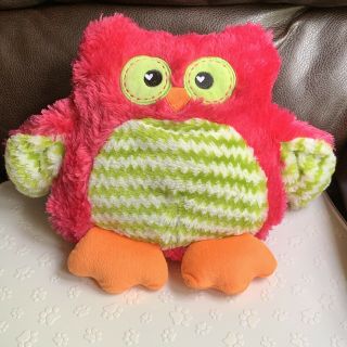 Dandee Owl Cuddle Snuggle Pillow Plush Pink Green Fur Orange Feet Stuffed Toy