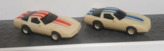 Tyco Slot Cars Glow In The Dark Corvettes Red And Blue Stripes With White Bodies