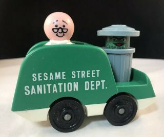 Vintage Fisher - Price Little People Sesame Street Oscar,  Hooper,  Sanitation Truck