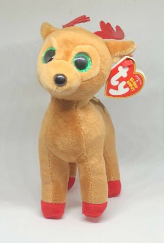 Plush Ty Beanie Baby Tinsel The Christmas Holiday Reindeer 6 Inch With Tags 2017
