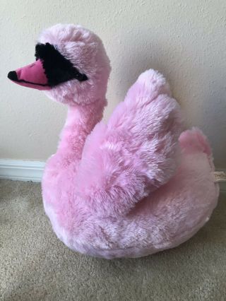 Dan Dee Pink Swan Plush Stuffed Bird Bow Faux Fur Wings Soft 16”