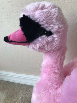 Dan Dee Pink Swan Plush Stuffed Bird Bow Faux Fur Wings Soft 16” 2