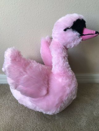 Dan Dee Pink Swan Plush Stuffed Bird Bow Faux Fur Wings Soft 16” 3