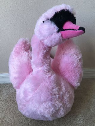 Dan Dee Pink Swan Plush Stuffed Bird Bow Faux Fur Wings Soft 16” 4