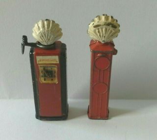 Vintage Lead " Shell " Petrol Pumps X 2 For Scalextric Airfix Ninco Scx Fly,  1.  32