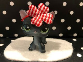 Authentic Littlest Pet Shop 336 Black Green Eyes Kitty Cat Clear Coil