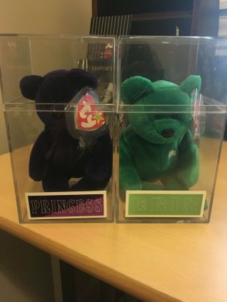 Princess Diana And Erin Ty Beanie Baby Babies 1997 Tag Protector And Custom Case