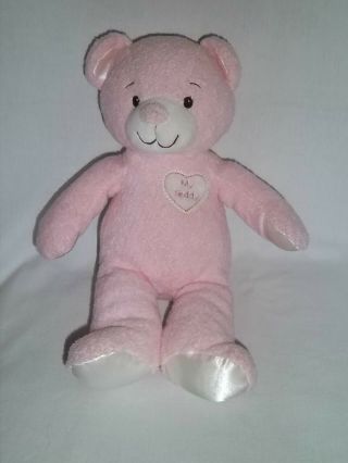 2010 Kids Preferred 11 " Plush My Teddy Bear Pink White Satin Baby Stuffed Animal