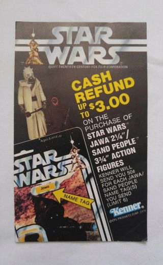 Vintage 1977 Kenner Star Wars Jawa Sand People Special Offer Cash Refund Form