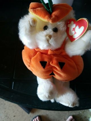 Ty Attictreasures Carver Plush Bear Halloween Jack - O - Lantern W/ Tags Toy