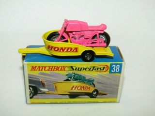 Transitional Matchbox Superfast No 38 Honda Motorcycle With Trailer Lt Hot Pink