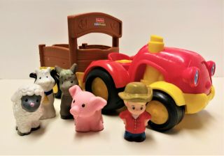 Fisher Price Little People Tow - N - Pull Tractor With Animals And Farmer