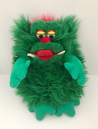 Vintage 1980s Furbles Green Monster Plush Hand Puppet 16”