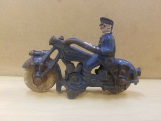 Vintage Champion Cast Iron Policeman On Motorcycle Toy