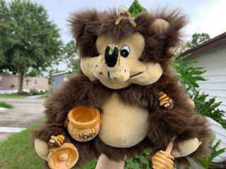 Vintage 1997 Orzek Brown Teddy Bear W/honey & Bees 10 " Plush Stuffed Animal Toy