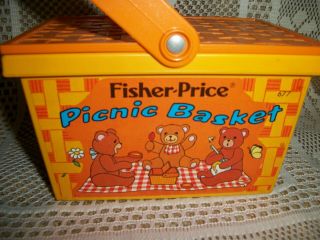Vintage 1974 Fisher Price Fun Teddy Bear Picnic Basket 677 Pretend Play