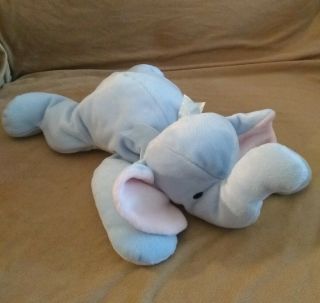 Ty Pillow Pals Light Blue Squirt The Elephant W/ Blue Bow 15 " Plush 1996