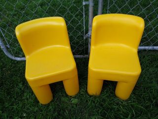 2 Vintage Little Tikes Child Size Chunky Yellow Chairs - Tall Back
