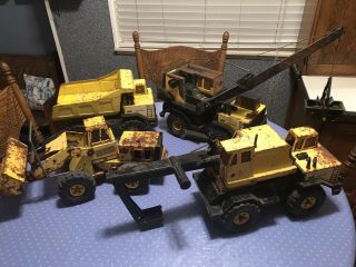 4 Vtg.  Tonka Metal Trucks Crane,  Front Loader,  Backhoe,  Dumper,  Turbo Diesel Xmb - 975