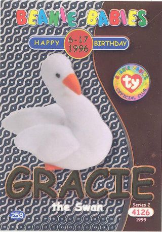 Ty Beanie Babies Bboc Card - Series 2 Birthday (gold) - Gracie The Swan - Nm/m
