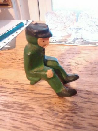 Old Vtg Cast Iron Green & Black Man Delivery Figure Driver/rider