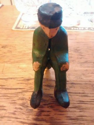 Old Vtg Cast Iron Green & Black Man Delivery Figure Driver/Rider 2