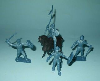 1950 - 60s Marx Medieval Castle Play Set Metallic Blue Plastic 54mm Knights