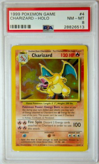 Charizard Holo Rare Pokemon Card 4/102 Base Set Psa Graded 8 Nm - Mt